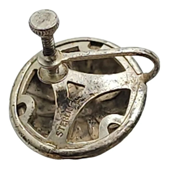 Sterling Silver Floral Design Engraved Boho Earrings Spring Ring Closure Vintage - Picture 5 of 6